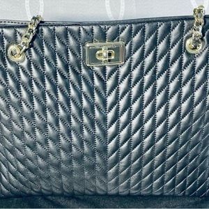KARL LAGERFIELD- 'Agyness' Large
Quilted Leather Tote- Black w/ Gold
Hardware